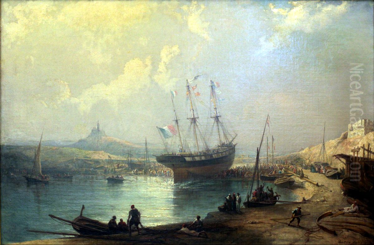 Le lancement du Maximus dans les environs de Marseille Oil Painting by Francois Pierre Barry