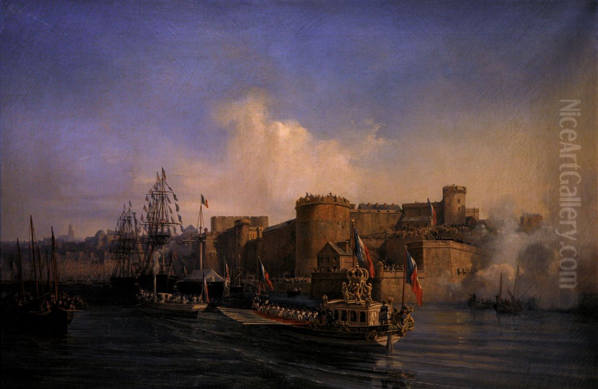 Visite de Napoleon III a Brest, 11 aout 1858 Oil Painting by Auguste Etienne Francois Mayer