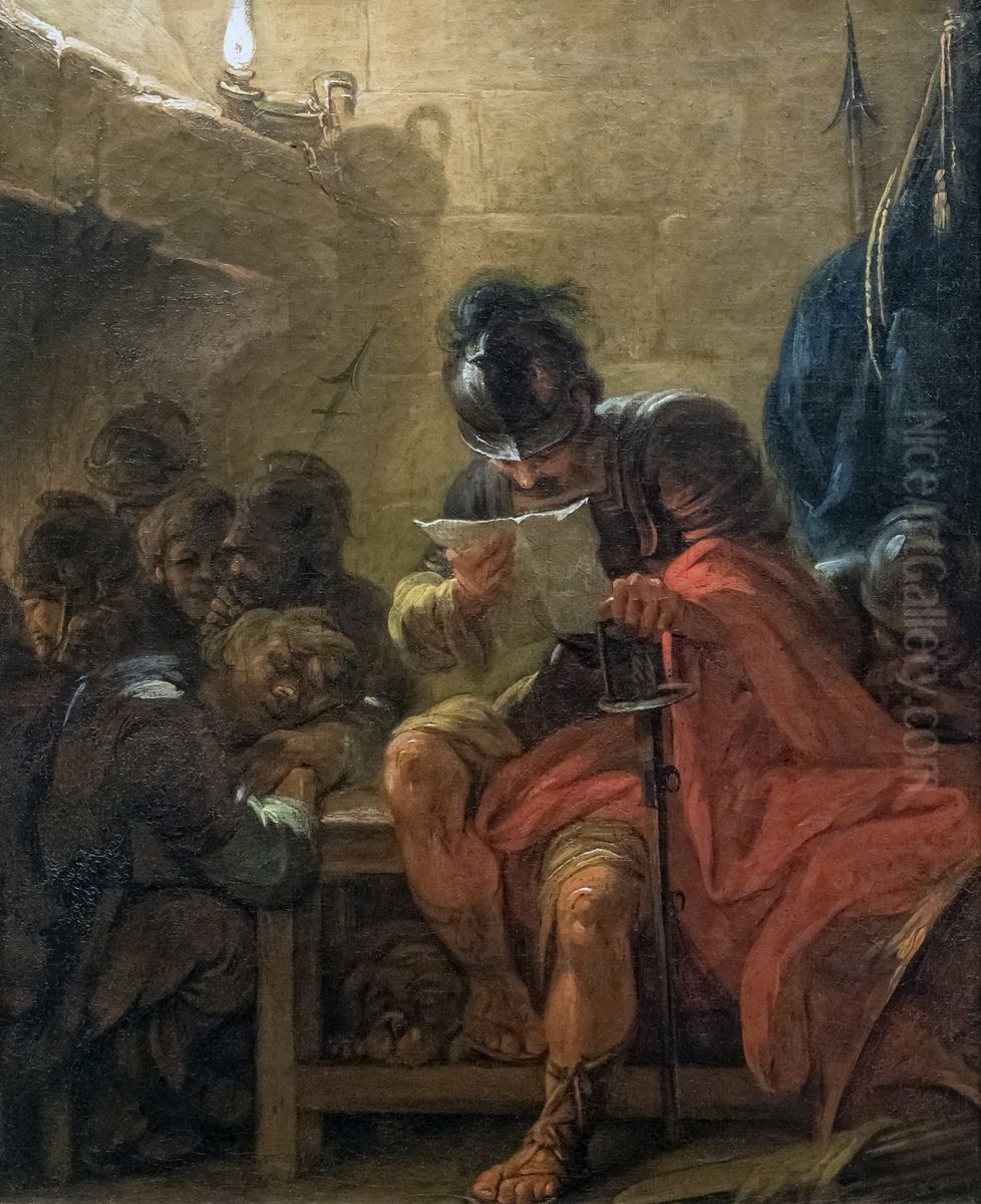 Scene of guardhouseFrancais:Scene de corps de gardeItaliano:Scena del corpo di guardia Oil Painting by Jacques Gamelin