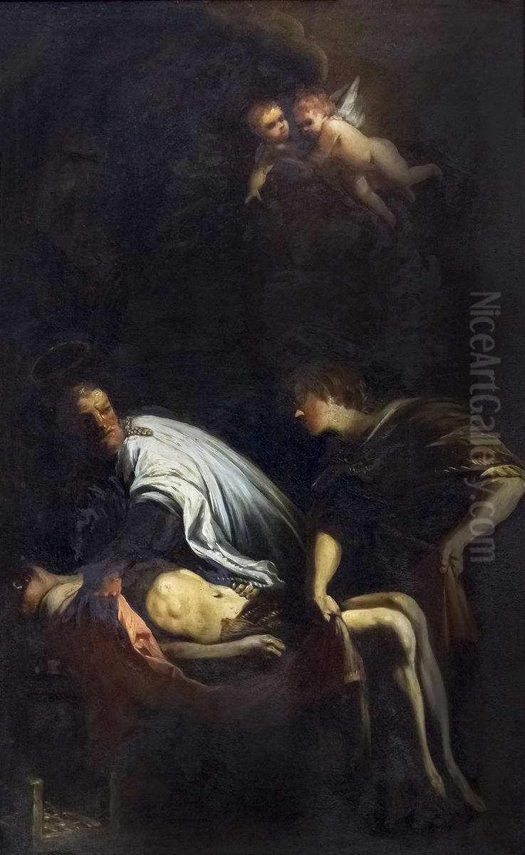 The burial of saint LaurentFrancais:L'ensevelissement de saint LaurentItaliano:La sepoltura di Saint Laurent Oil Painting by Jacques Gamelin