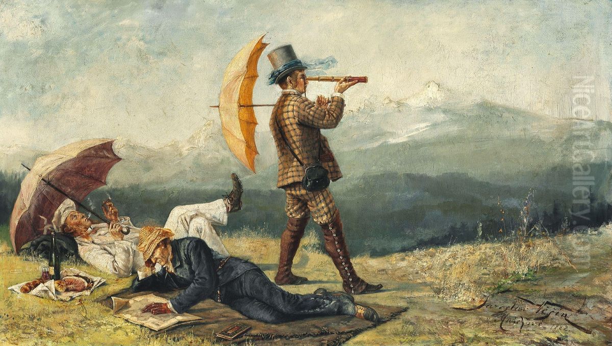 Englishmen in the Alps Oil Painting by Jaroslav Vesin