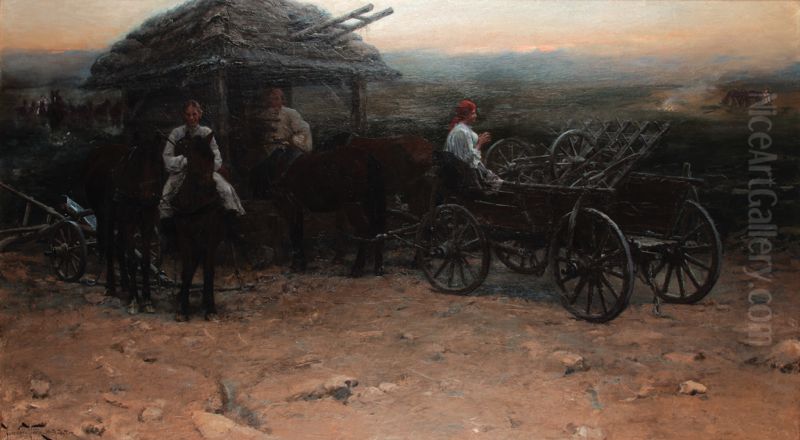 Travelers at dusk Oil Painting by Jaroslav Vesin