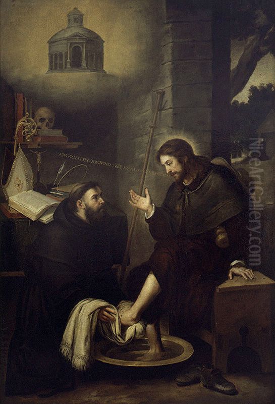 S. Augustin washes Christ's Feet Oil Painting by Bartolome Esteban Murillo