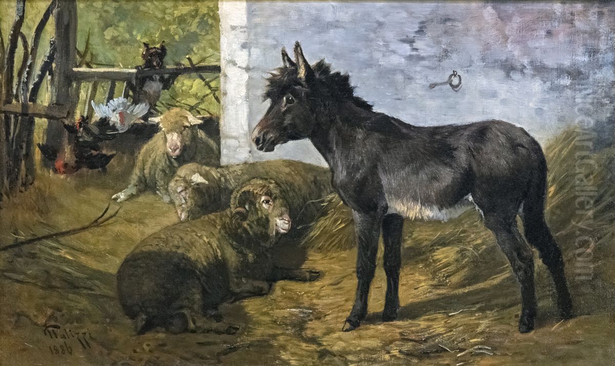 Interior of sheepfoldFrancais:Interieur de bergerieItaliano:Interno dell'ovile Oil Painting by Giuseppe Palizzi