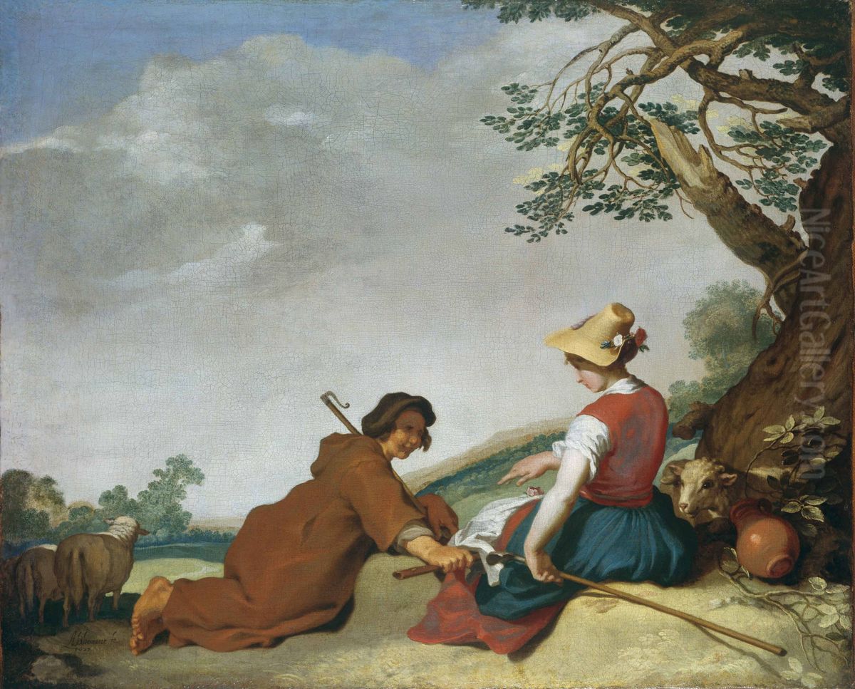 Pastoral Scene / Shepherd and shepherdess in a landscape Oil Painting by Abraham Bloemaert