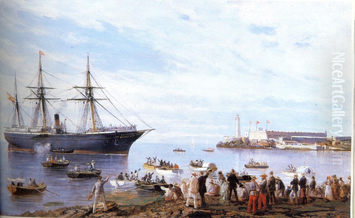 El Correo entrando en el puerto de La Habana Oil Painting by Rafael Monleon