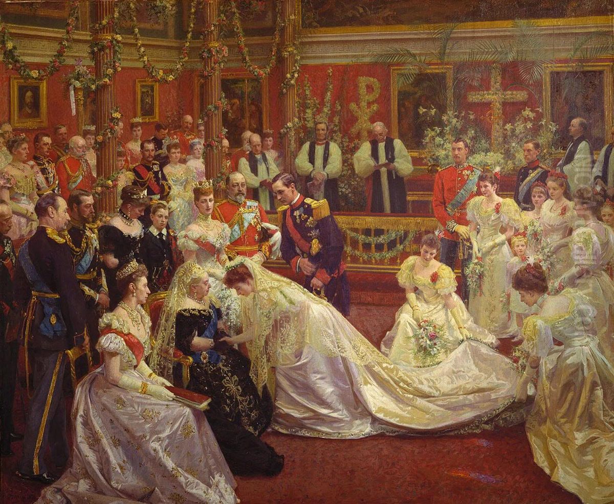 Prins Carl og prinsesse Maud's bryllup pa Buckingham Palace Oil Painting by Laurits Tuxen