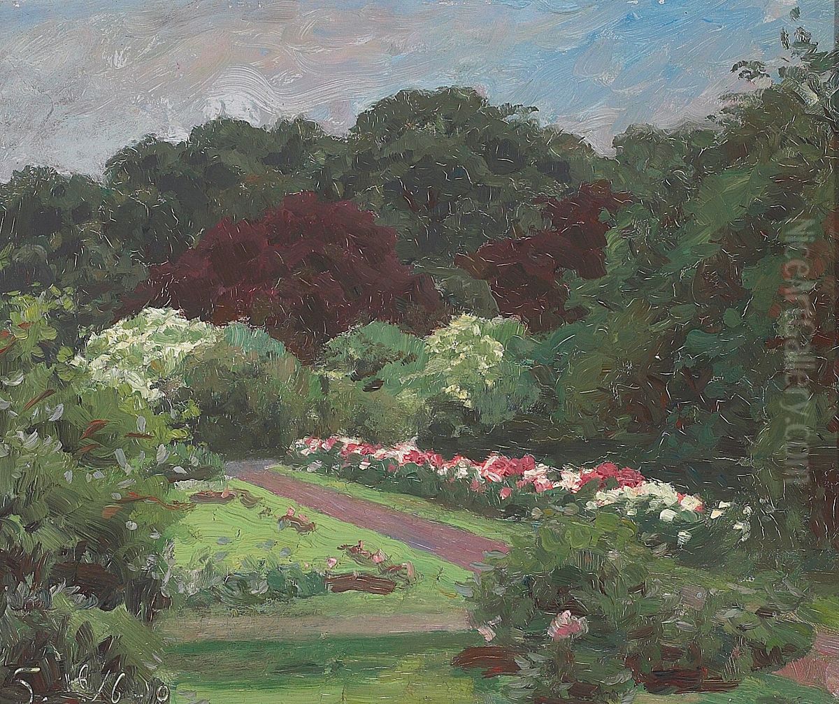 View from the Parterre garden at Rosenborg. Oil Painting by Laurits Tuxen