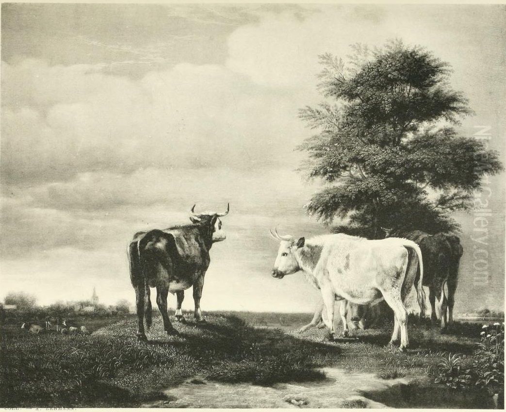 Four Oxen in a Meadow Oil Painting by Paulus Potter