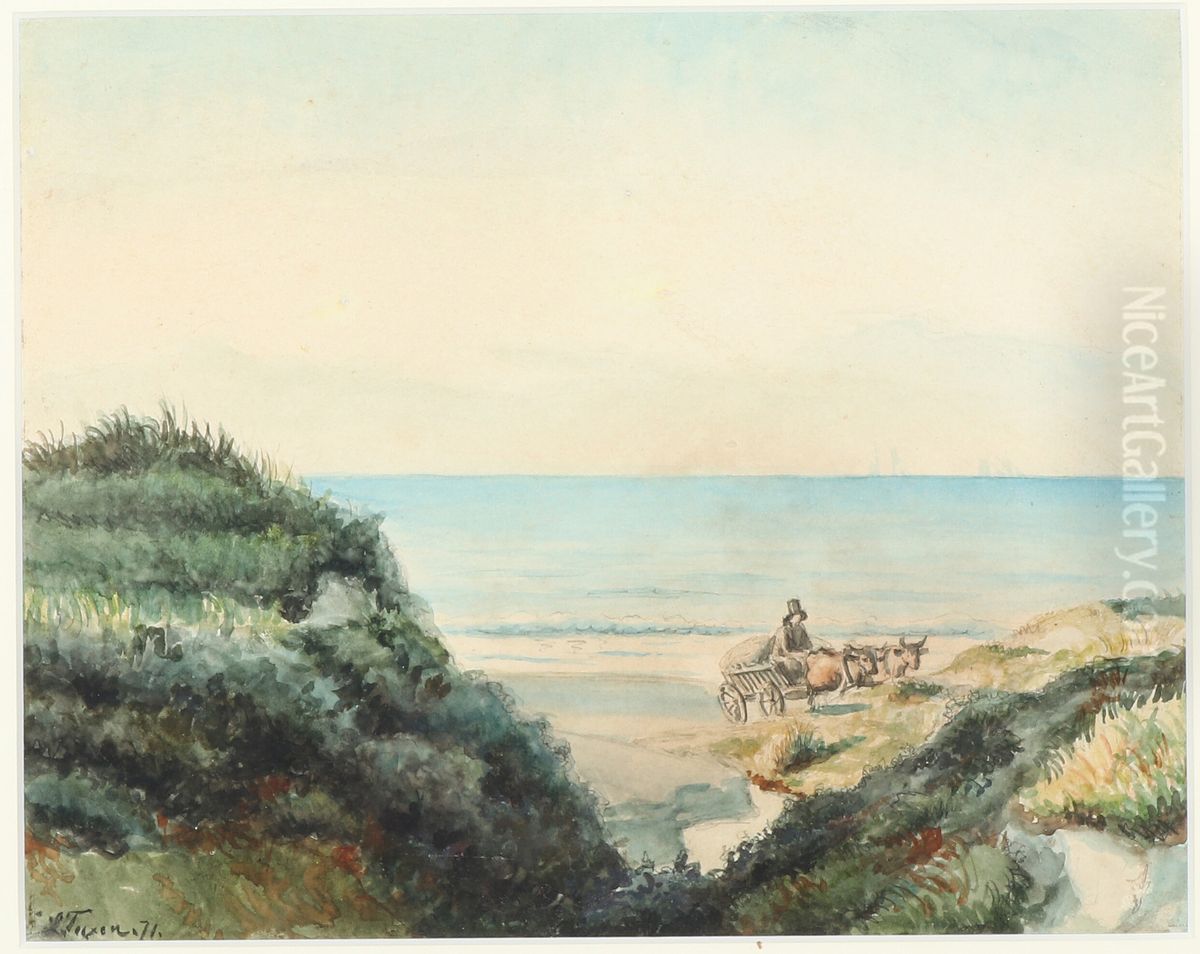 Oksekaerre ved Lonstrup Oil Painting by Laurits Tuxen