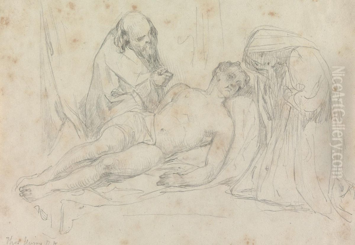 The Death of - set by William Etty R.A. Oil Painting by Thomas Uwins