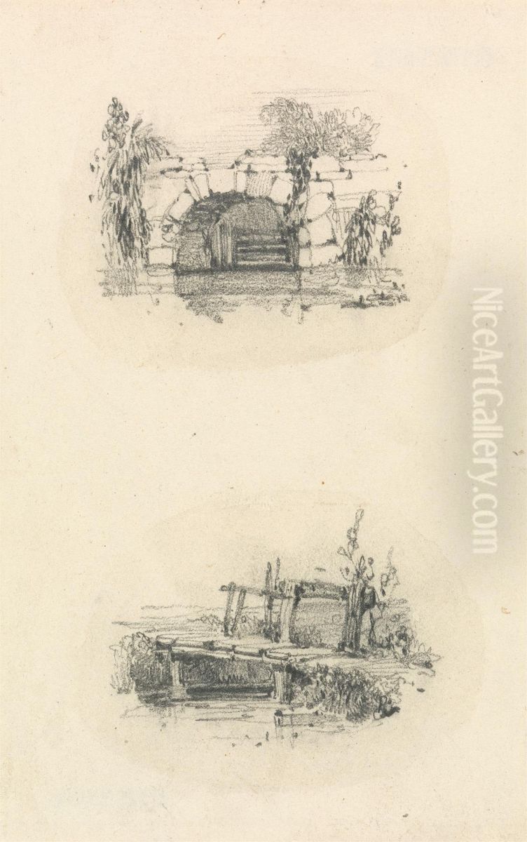 Stone Bridge; Wooden Footbridge (two drawings) Oil Painting by William Callow