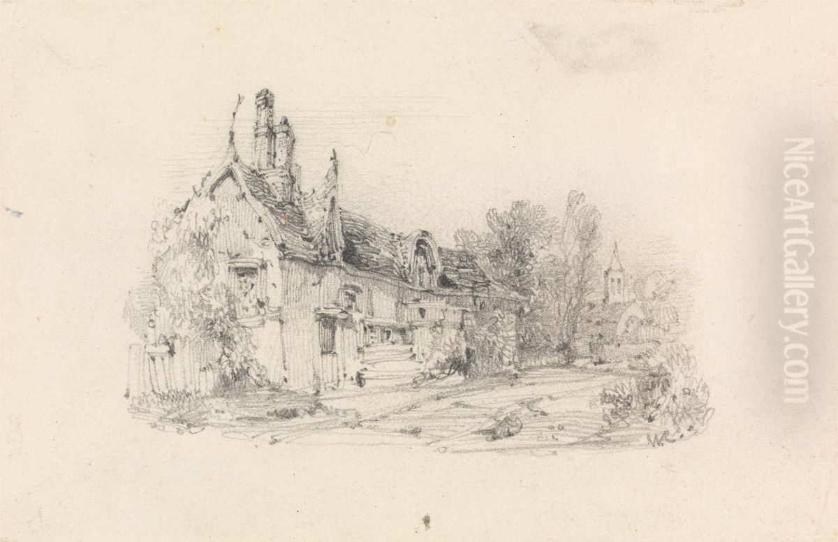 Farmhouse with Church in Distance Oil Painting by William Callow