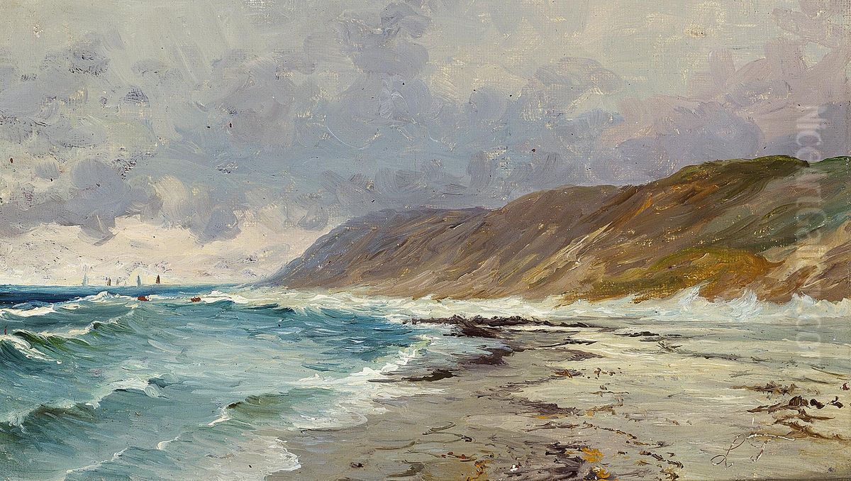 Kystparti med stejle skraenter. Oil Painting by Laurits Tuxen