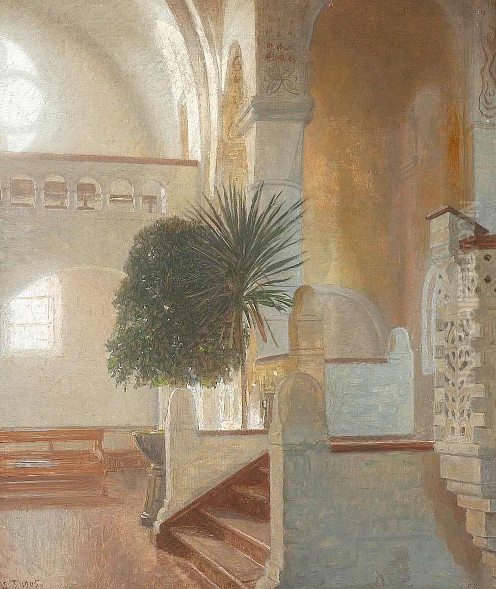 Interior fra Hellerup kirke. Oil Painting by Laurits Tuxen