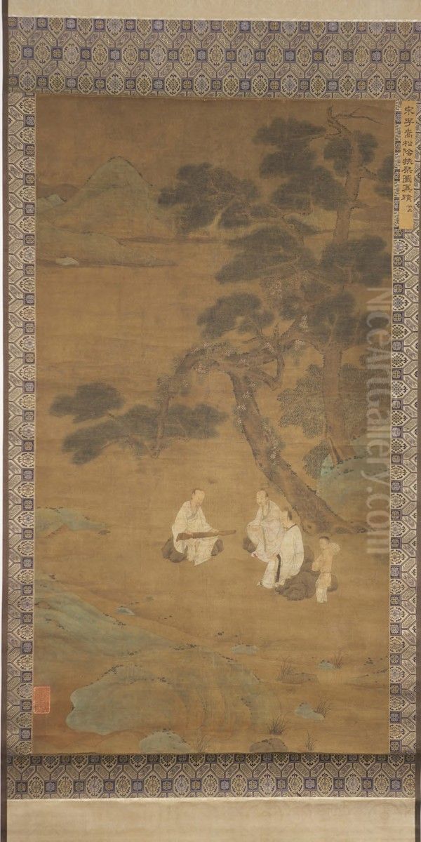 Landscape with Qin Player Oil Painting by Zhao Mengfu