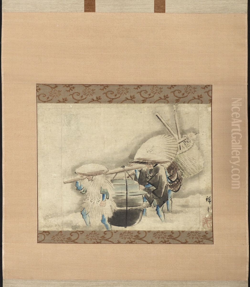 Three Porters Oil Painting by Utagawa Hiroshige