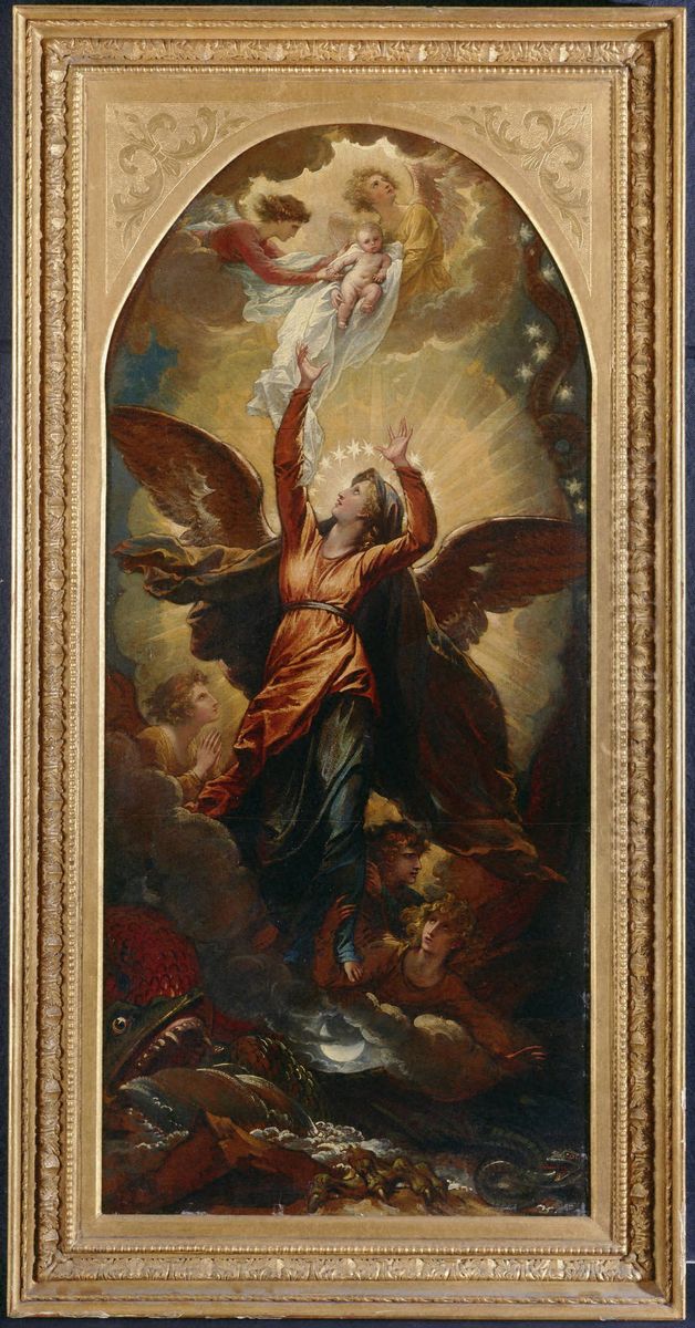 The Woman Clothed with the Sun Fleeth from the Persecution of the Dragon Oil Painting by Benjamin West