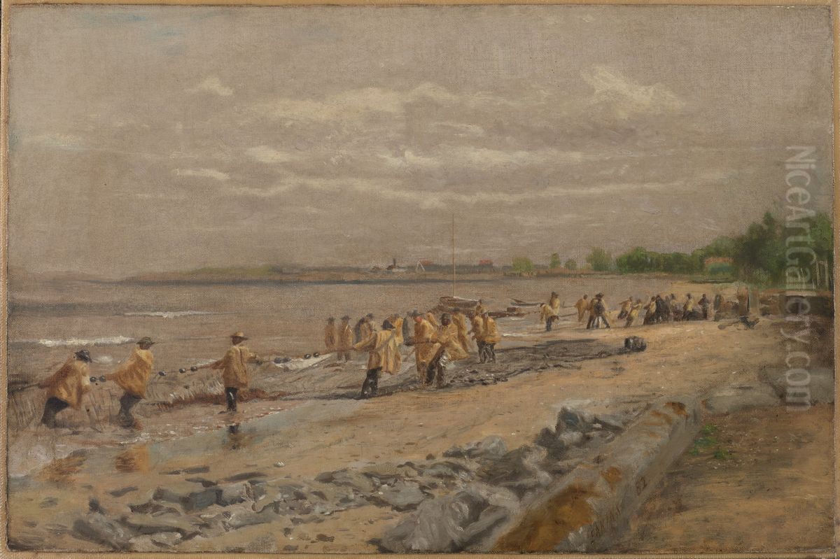 Hauling the Seine Oil Painting by Thomas Cowperthwait Eakins