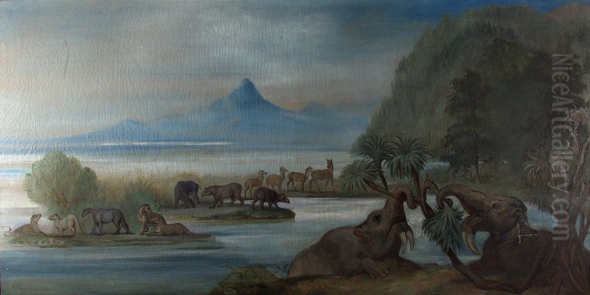 Tertiary Mammals of Europe Oil Painting by Benjamin Waterhouse Hawkins