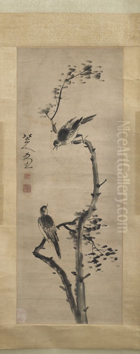Birds, in Qing style Oil Painting by Bada Shanren