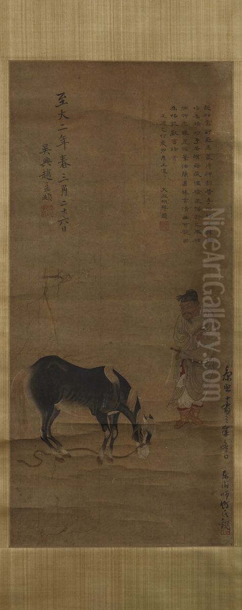 Horse and Trainer Oil Painting by Zhao Mengfu