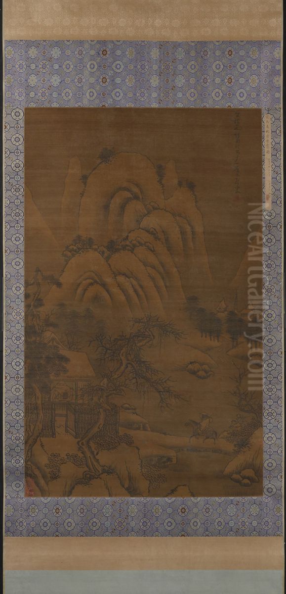 Cottage in Snowy Mountains Oil Painting by Ma Yuan