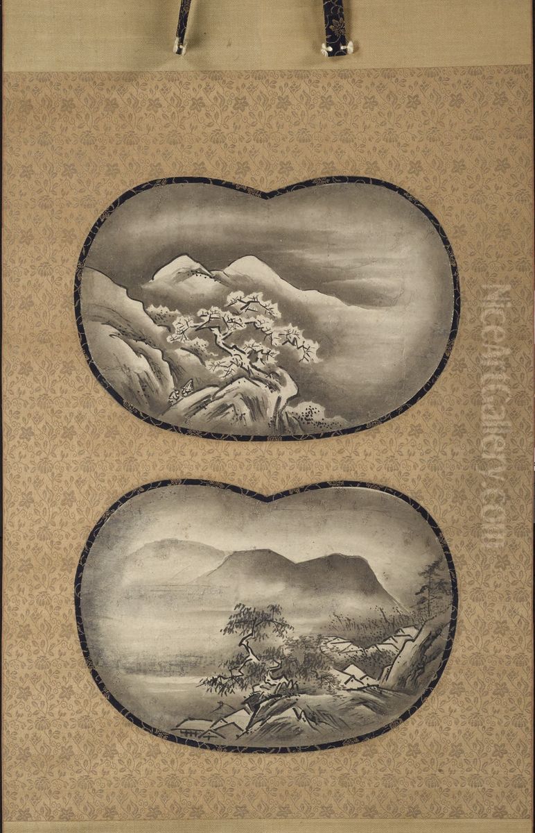 Two Landscapes Oil Painting by Sesshu Toya