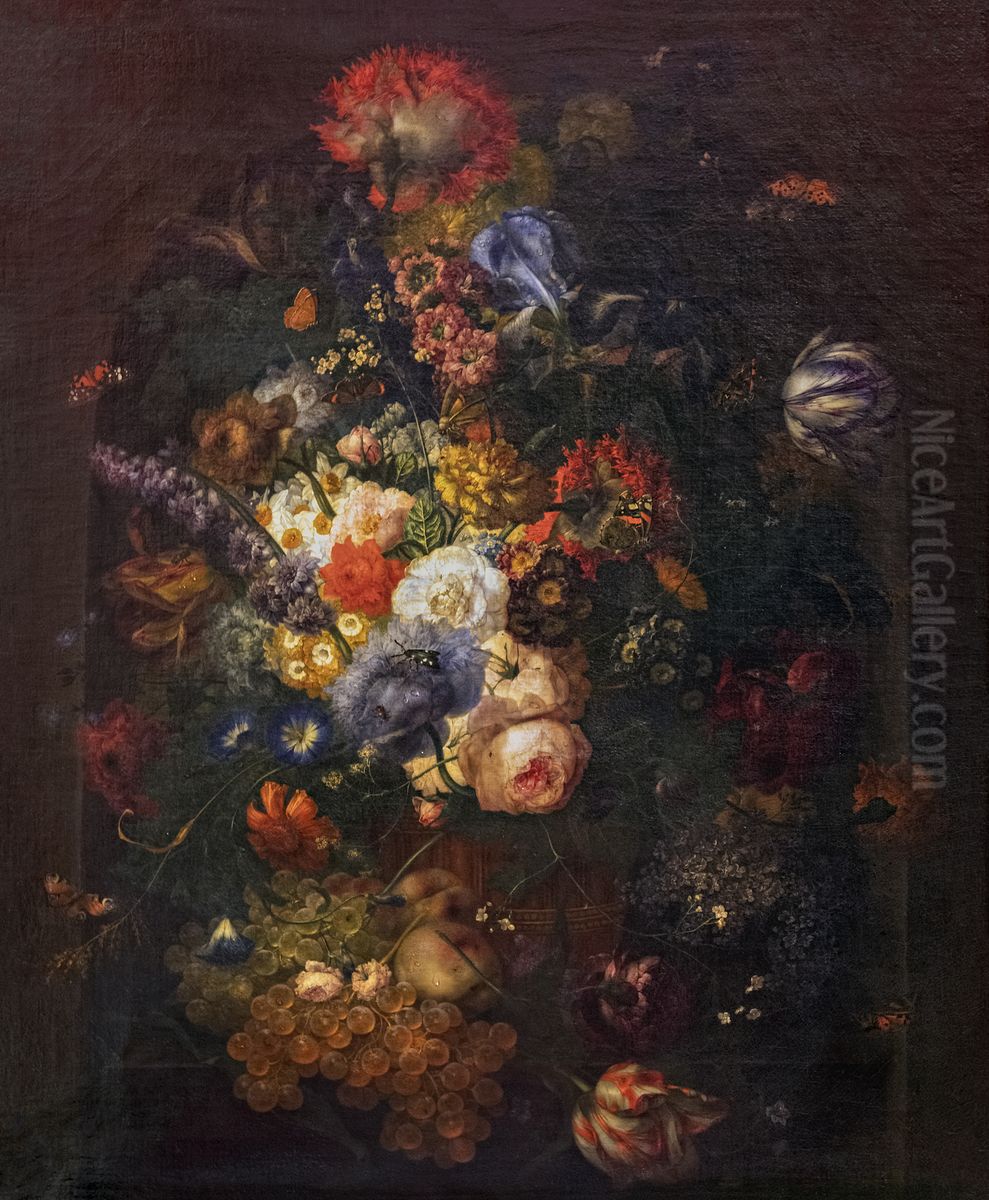 Flowers and fruitsFrancais:Fleurs et fruitsItaliano:Flowers and fruits Oil Painting by Jan Van Huysum