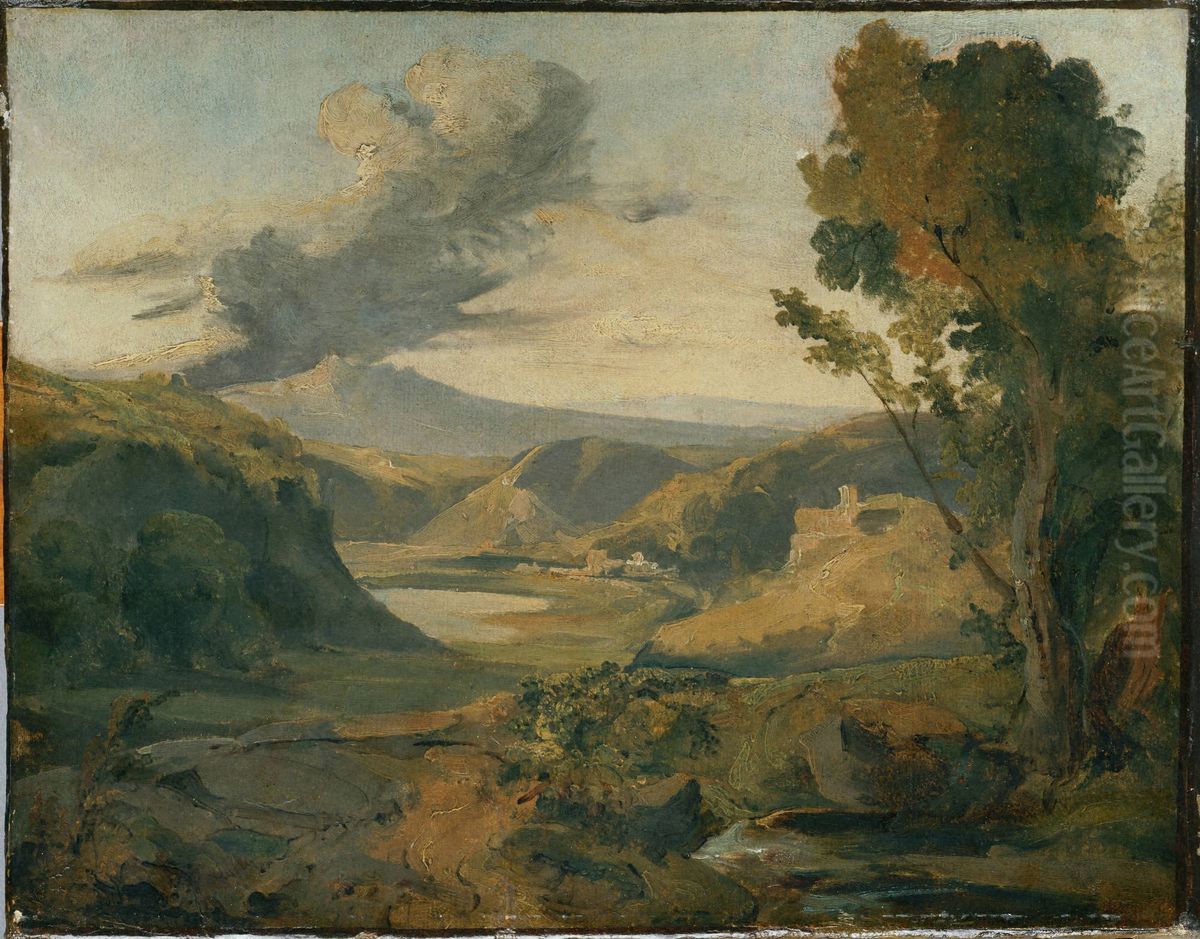 Landscape (Auvergne?) Oil Painting by Theodore Rousseau