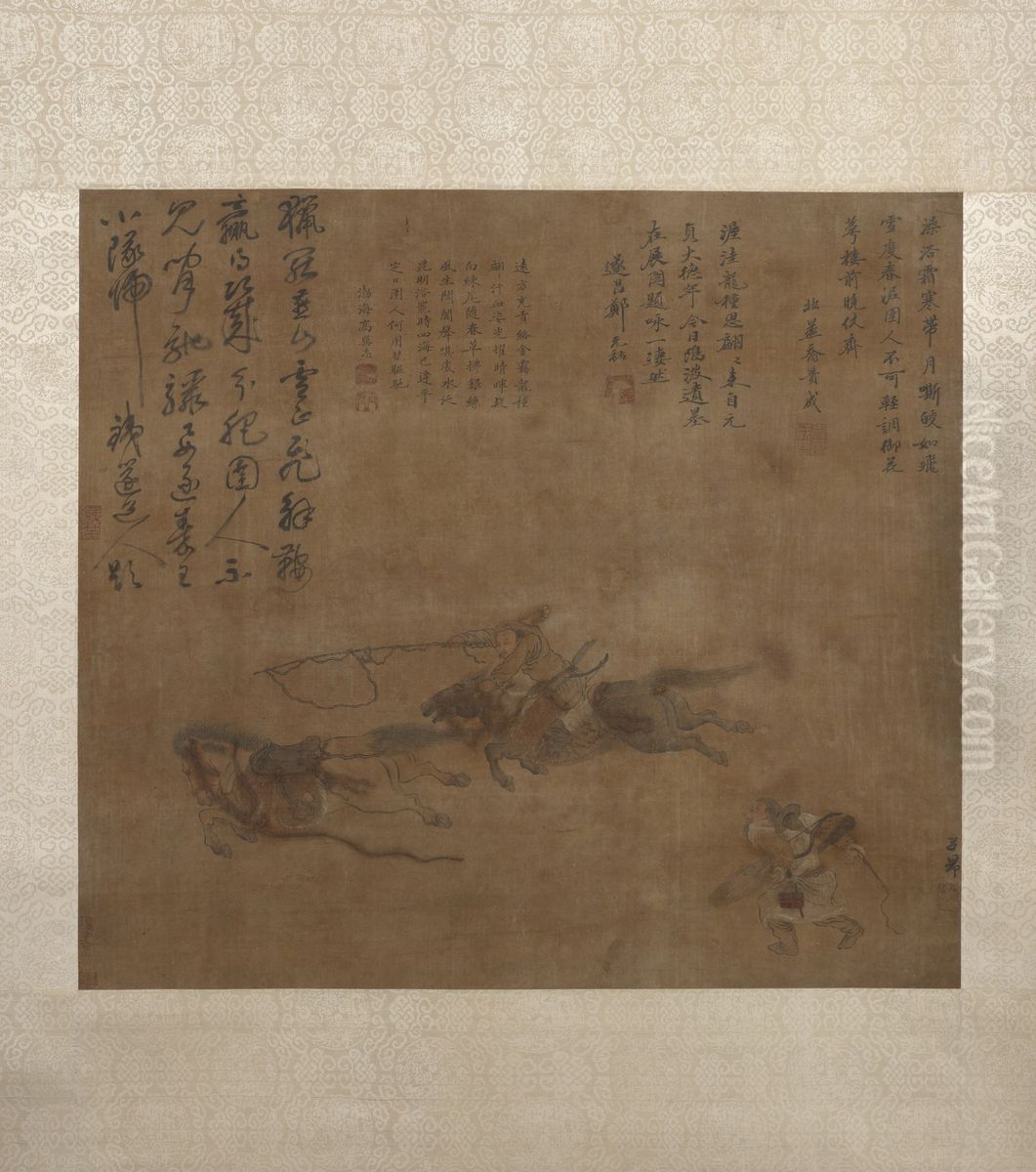 Mongol Horseman Lassoing Horse Oil Painting by Zhao Mengfu