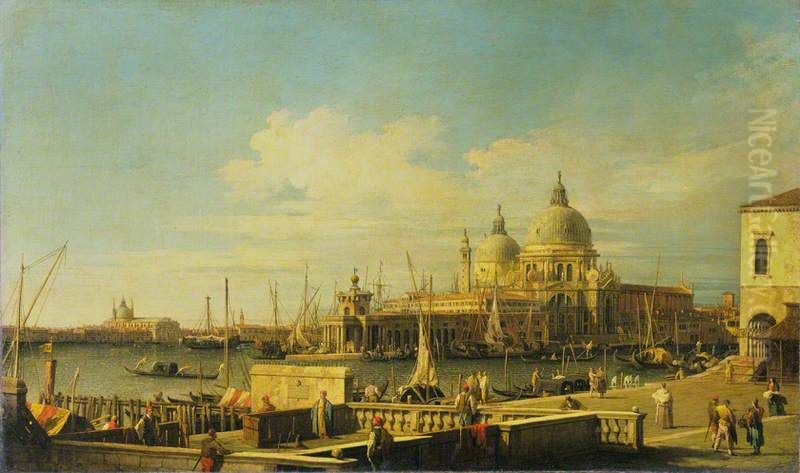 the Dogana and Santa Maria della Salute from the Molo Oil Painting by Canaletto