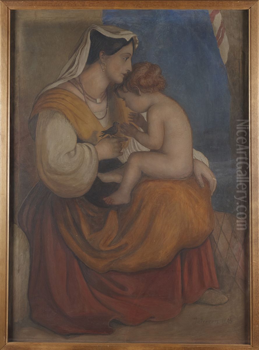 Mother and Child with a Bird Oil Painting by Joseph Severn