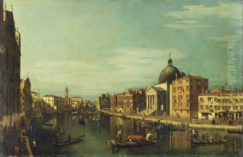 the Grand Canal with San Simeone Piccolo Oil Painting by Canaletto