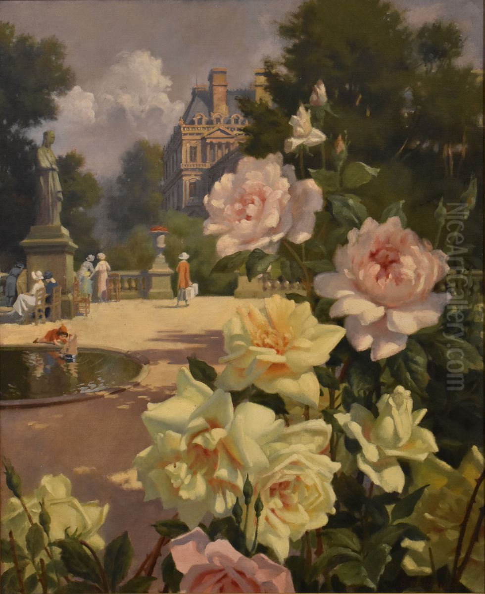 Fleurs et paysage Oil Painting by Henri Pringuet