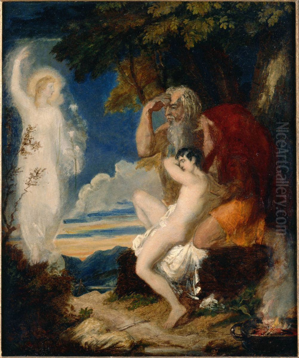 Abraham and Isaac Oil Painting by David Scott