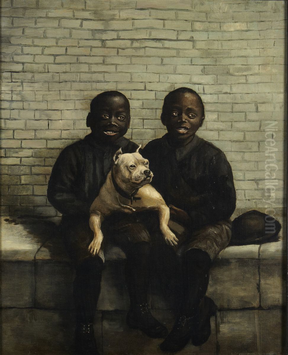 Two Boys with Bulldog Oil Painting by Ida Waugh