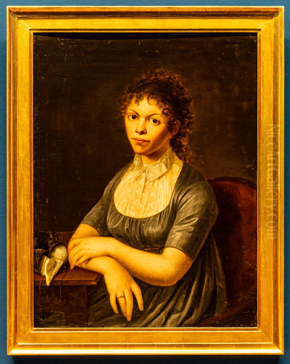 Portrat einer jungen Frau mit Strickzeug Oil Painting by Johann Christoph Rincklake