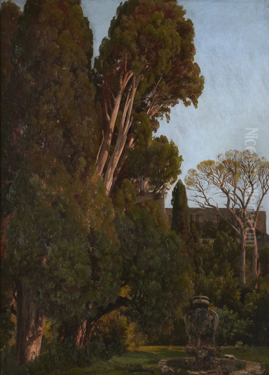The Cypresses at the Villa d'este at Tivoli Oil Painting by Worthington Whittredge