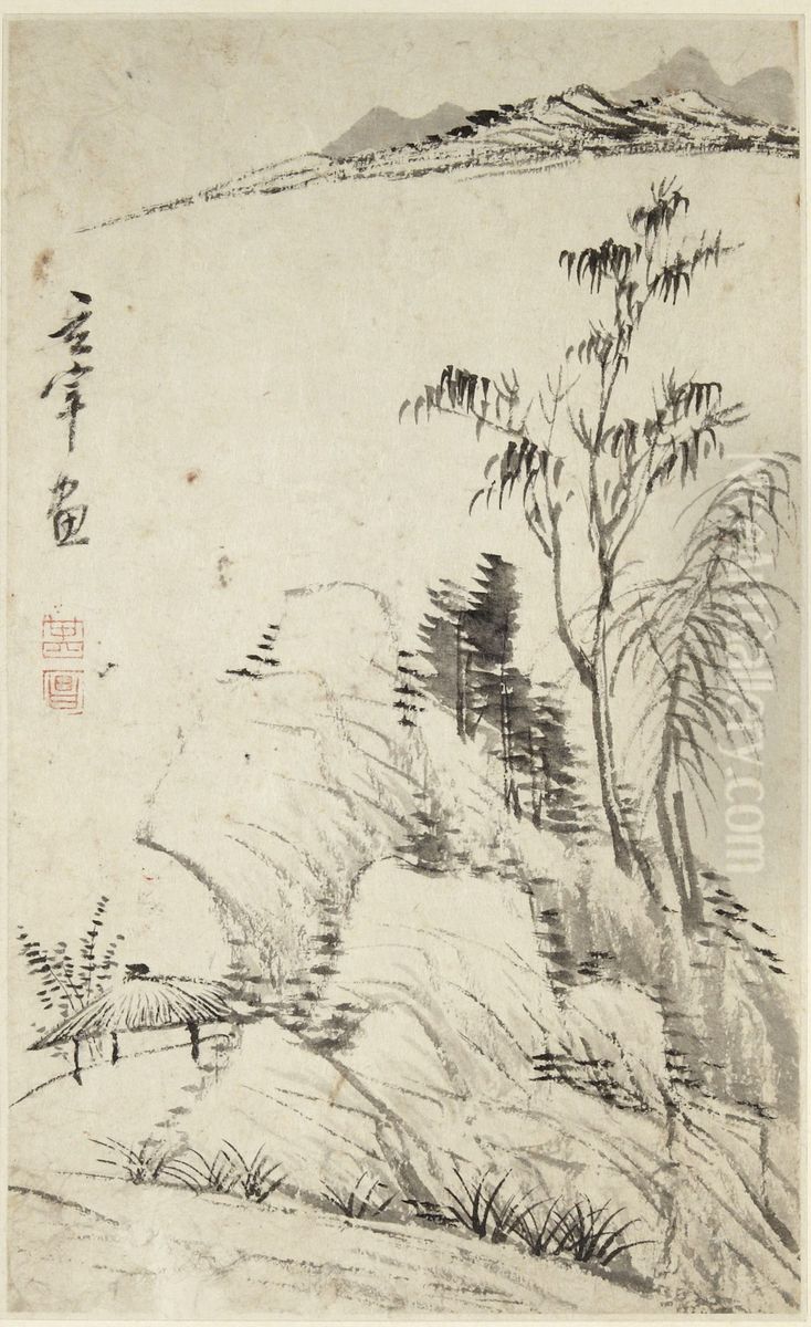 Landscape in the Style of Ni Zan Oil Painting by Dong Qichang