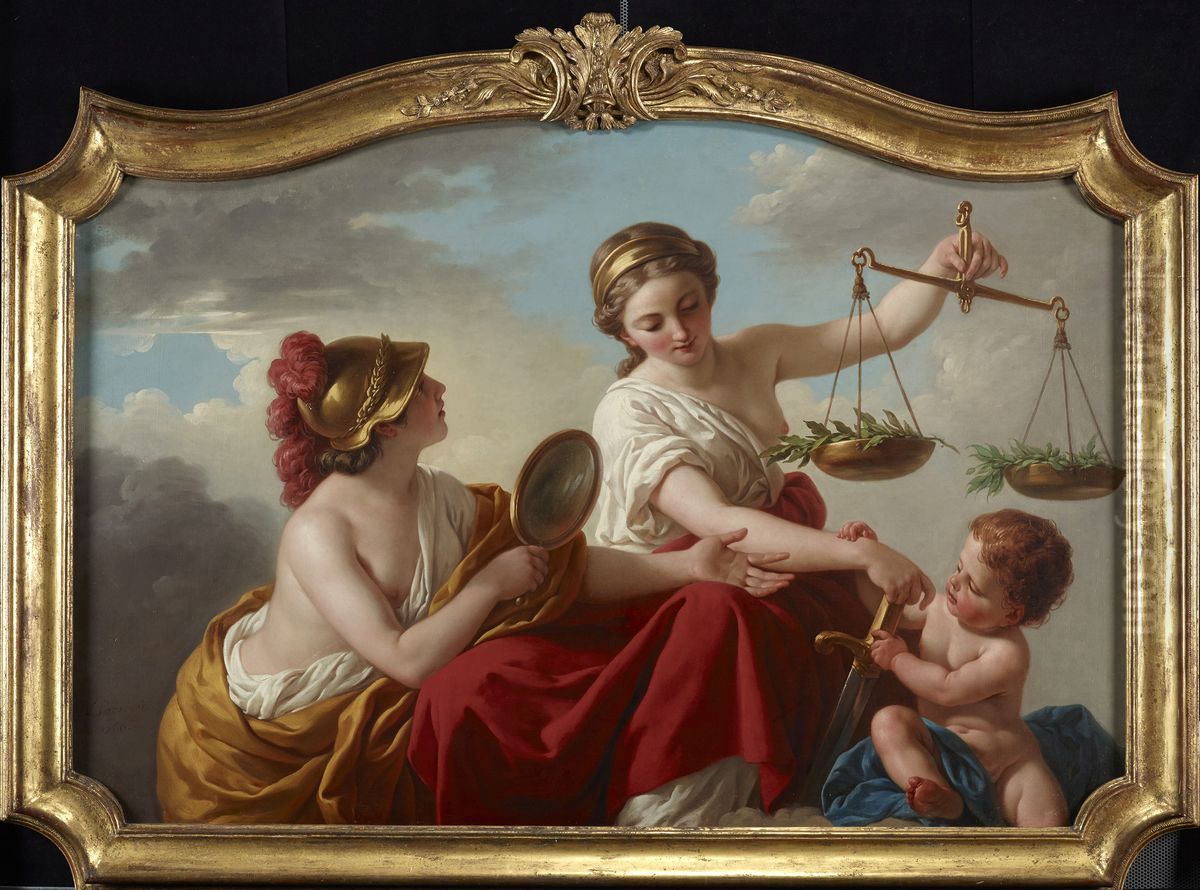 Justice Disarmed by Innocence and Applauded by Prudence Oil Painting by Louis-Jean-Francois Lagrenee