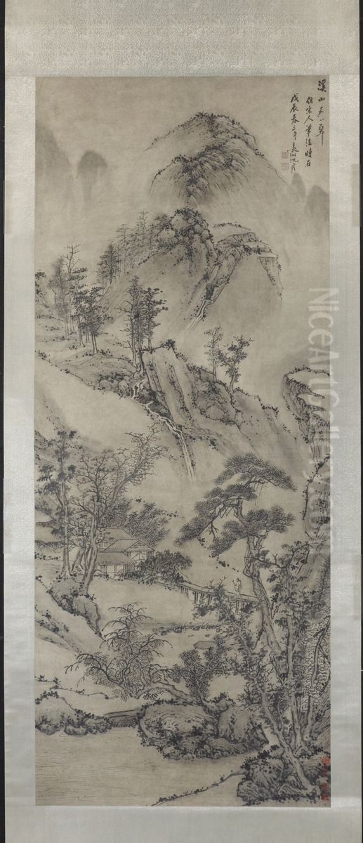 Mountains, Ming style Oil Painting by Shen Zhou