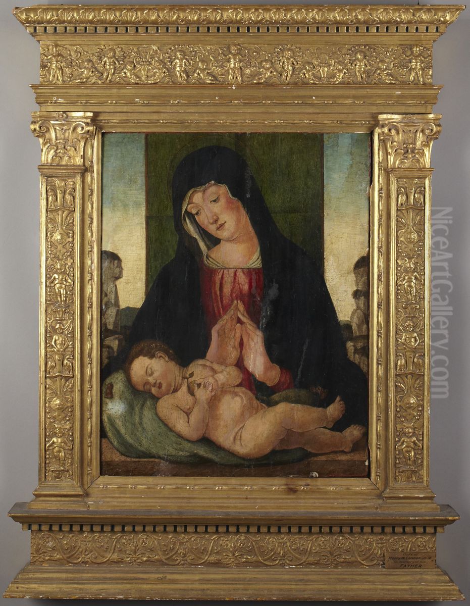 Madonna Adoring Sleeping Child Oil Painting by Andrea Da Murano