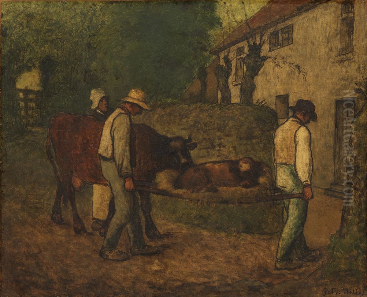 Bringing Home the Calf Born in the Fields Oil Painting by Jean-Francois Millet