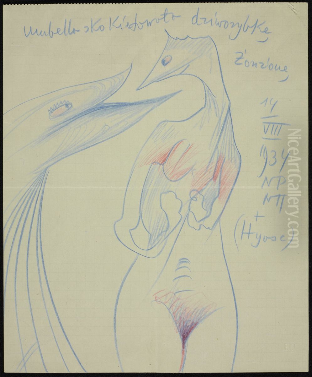 Umbella coqueted girl-fish Zonzona Oil Painting by Stanislaw Ignacy Witkiewicz (Witkacy)