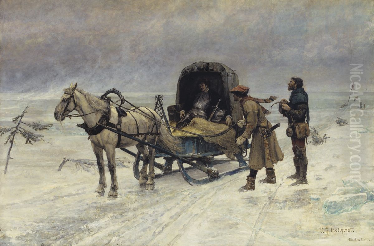 The Death of Sten Sture the Younger on the Ice of Lake Malaren Oil Painting by Carl Gustaf Hellqvist