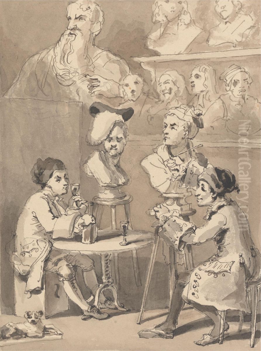 Hogarth Sitting to Roubiliac for His Bust Oil Painting by John Thomas Smith