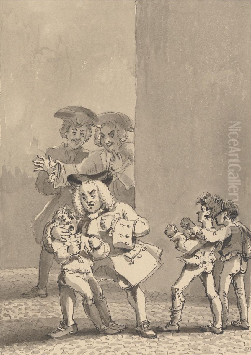 Hogarth Having Been Followed by Barry and a Friend was Caught Backing a Boy to Fight Purposely to Catch His Fearful Countenance Oil Painting by John Thomas Smith