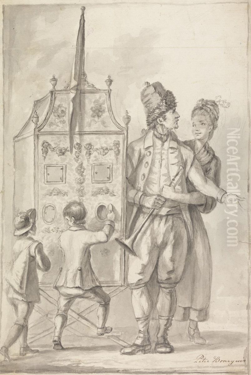 Study of a Peep Show with Two Attendant Figures and Two Children Oil Painting by Francis Bourgeois