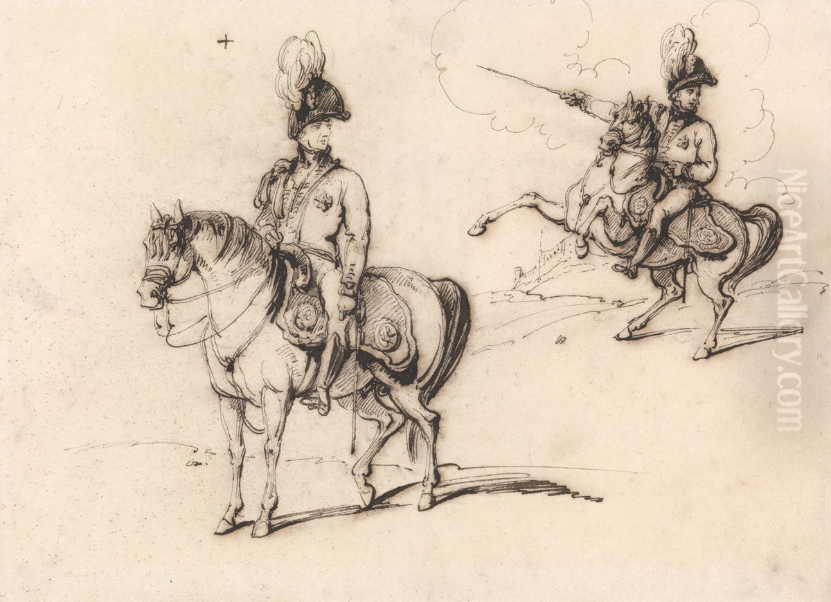 Equestrian Studies of an English Officer Oil Painting by George Chinnery